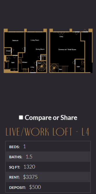 Floor plan for 1 bed, 1.5 baths, 1461 sqft